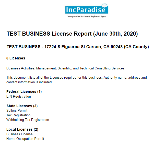 Business License Research Report